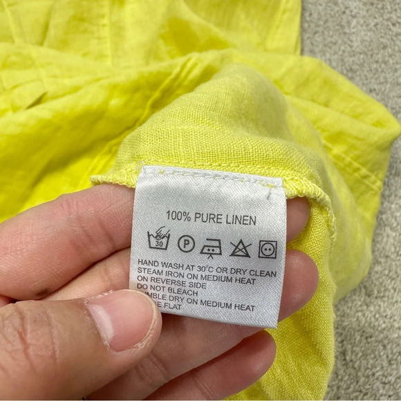 Sahara 100% Pure Linen Sleeveless Midi Dress Pintuck Beachy in Yellow Size M - Picture 10 of 15